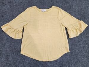 NEW DIRECTIONS BLOUSE Top Yellow Ruffle Bell Sleeve Women's Size Medium M